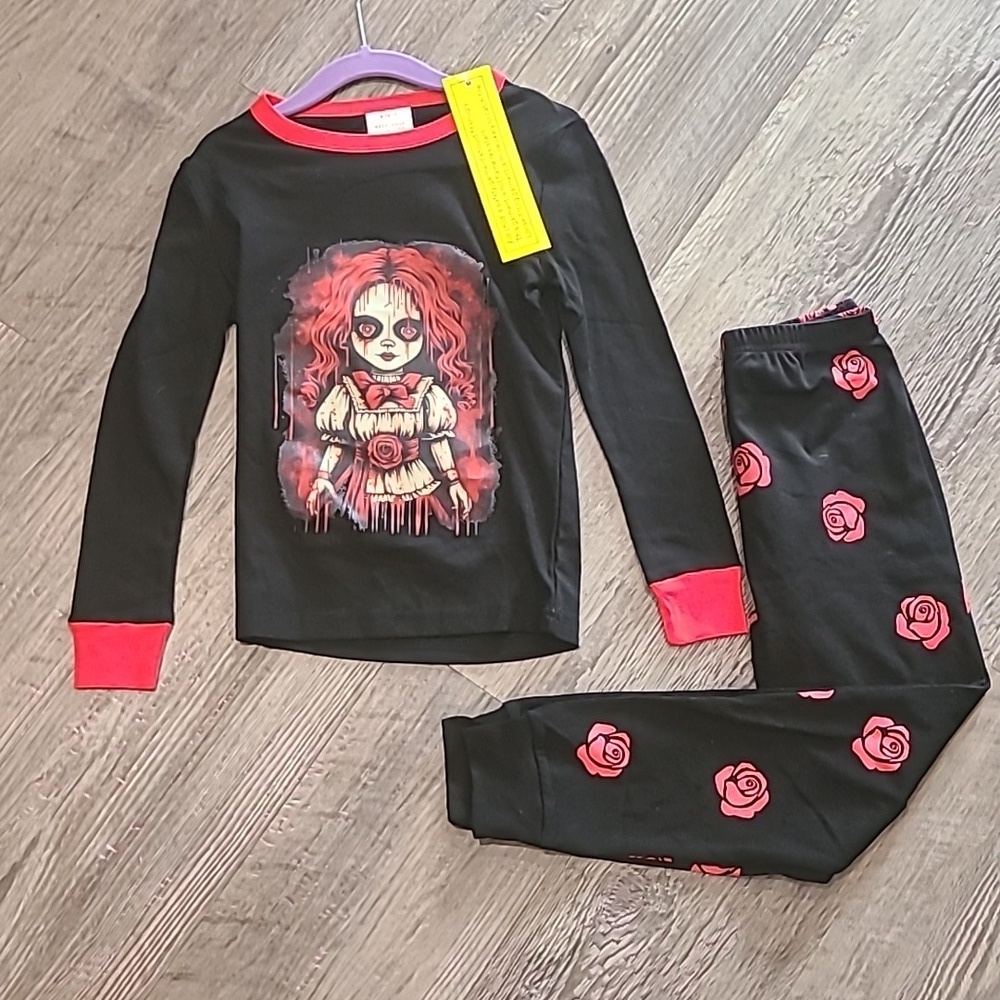 Halloween Creepy Doll with Roses Pajama Set Size 7